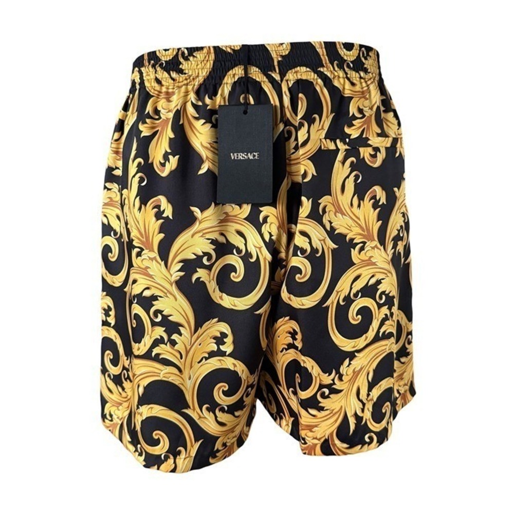 Versace Men'sBaroque Print Twill Poly Shorts Black Gold Print Shorts, sz 50 - Picture 5 of 12